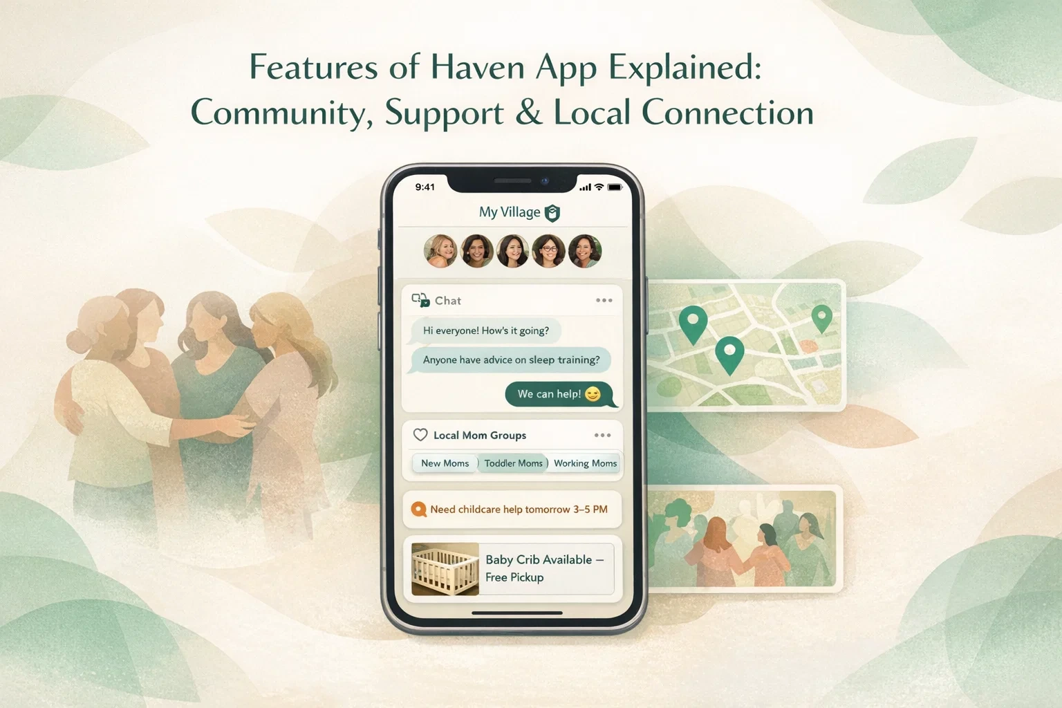 haven app dashboard, mothers community